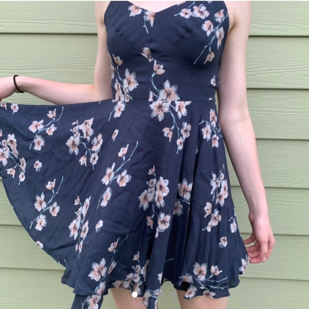 Navy blue pink floral dress